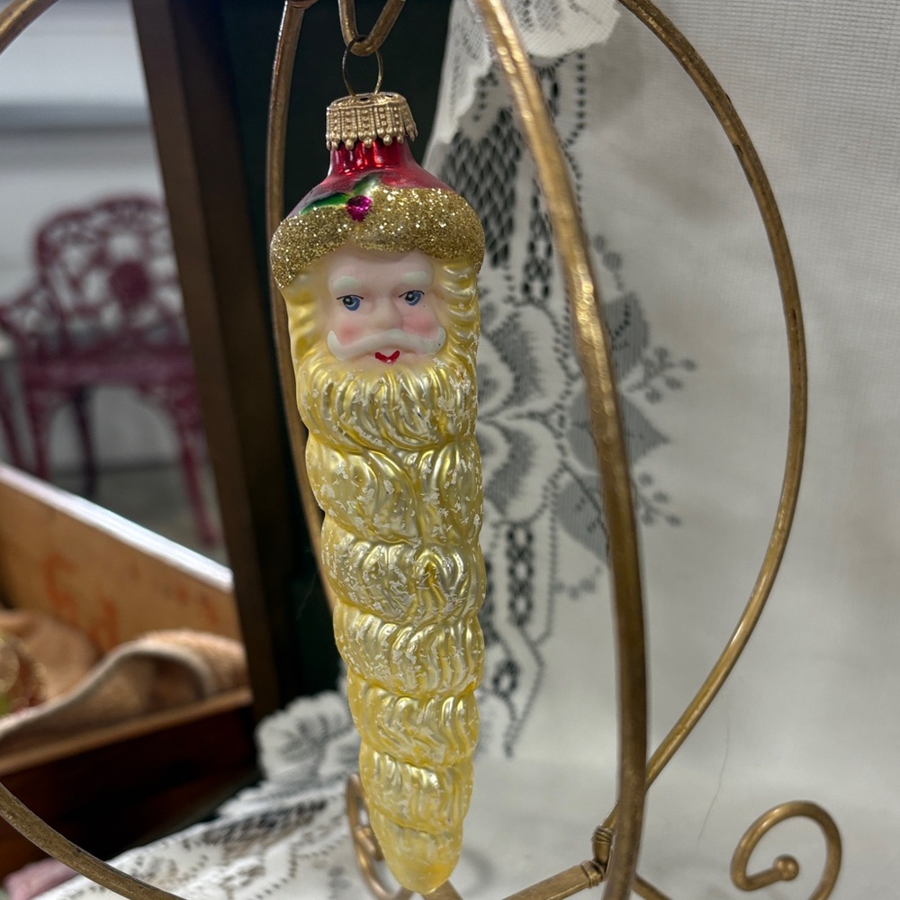 Gold and Red Santa Claus Ornament vintage blown glass